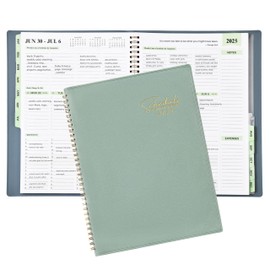 2025 Planner - Business Planner, 3-Tier Schedule Planner Notepad, JAN 2025 - DEC 2025 Appointment Book, 8.74" x 11.38", 60 Minutes Intervals + Monthly Tabs + Leather Cover + Pocket - Pea Green