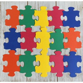 Puzzle piece pieces cutouts - Primary Colors - Bulletin Board school supplies scrapbooking card making confetti party decorations (Puzzle pieces with heart)