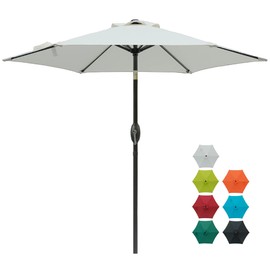 Aok Garden 7.5 ft Patio Umbrella Outdoor Market Umbrella Tilt Button and Crank 6 Ribs for Deck Lawn Pool& Backyard Beige White