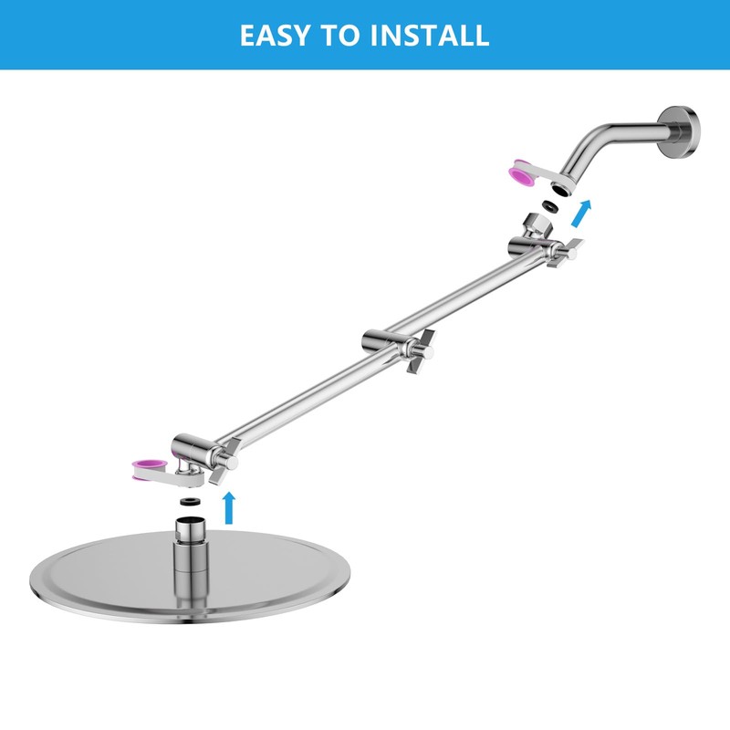 LORDEAR Shower Extension Arm 16 Inch,Foldable Shower Head Extension Chrome,Adjustable