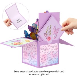 Giiffu 3D Butterflies Pop Up Card for Women, Wife, Mom, Daughter, Sister - 7" x 7" Butterfly Gift Card for Birthdays, Thank You, Get Well, Mother Day, Anniversary- Includes NoteCard and Envelope