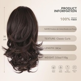 Postizos de Coleta Rizada con Pinzas de Garra, 30cm Corto Cola de Caballo Extensión de Pelo Ondulada Ponytail Extension Clip in Postizo Sintético para Mujeres (Marrón Negro, 30cm)