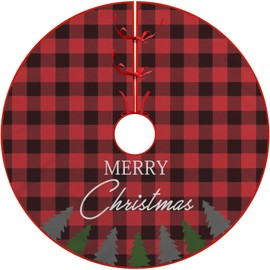 Buffalo Plaid Christmas Tree Skirt - 36 Inches(90cm), Red and Black, Thick, Indoor/Outdoor