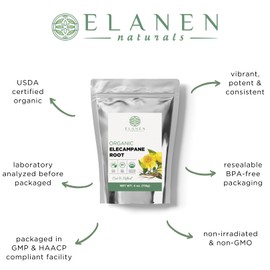 Elanen Naturals Organic Elecampane Root 4 oz. (113g), USDA Certified Organic Elecampane, Inula Helenium Herb, Cut & Sifted
