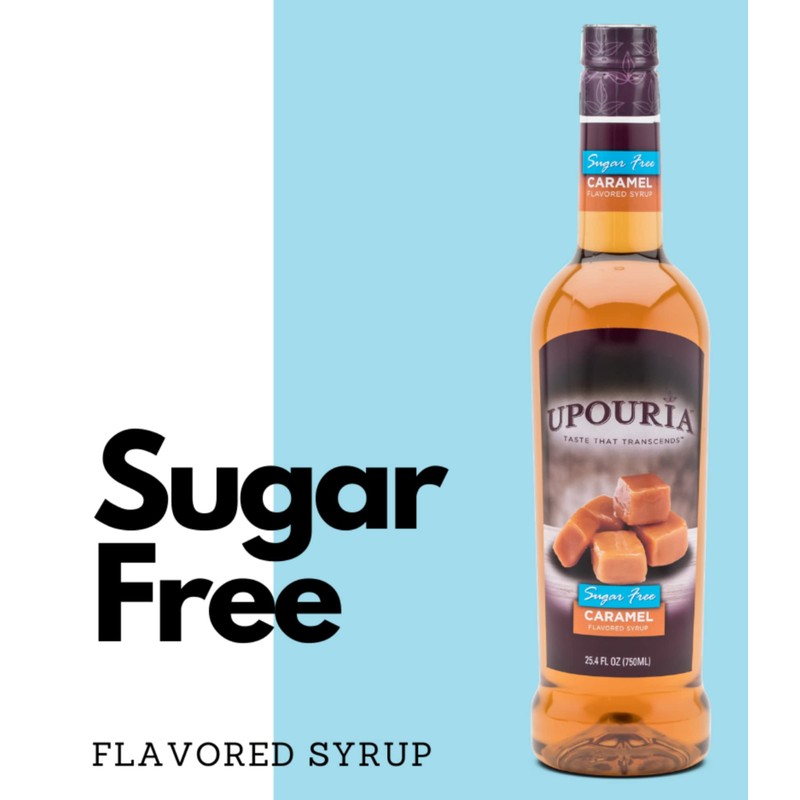 Upouria Sugar-Free Caramel Coffee Syrup Flavoring, 100% Vegan, Gluten-Free, Kosher,