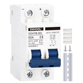 DIHOOL DC Circuit Breaker,50A 2 Pole,12V to 240 Volt Solar Disconnect Switch,DIN Rail Mount