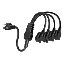 Power Cord Extension Splitter Heavy Duty 16AWG 3 Prong Outlet Splitter NEMA 5-15P to 2X NEMA 5-15R Short Extension Cable 13A/125V Power Cable for Indoor and Outdoor Use (1.5FT, 1 to 4)
