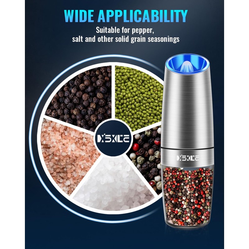 XinXu Gravity Electric Pepper and Salt Grinder Set, Salt/Pepper Mill
