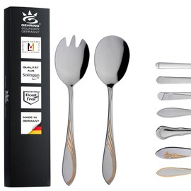 Gehring Solingen Filou Salad Servers Decorative Gold-Plated 2-Piece Stainless Steel Cutlery I Salad Spoon I Salad Fork I Serving Cutlery I Stainless Steel Cutlery I Dishwasher Safe I Made in Germany