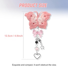CusDusk Pink Butterfly Crochet Car Mirror Hanging Accessories, Coquette Knitted Handmade Butterfly Decor Bow Pendant for Rear View Mirrors, Auto Interior Ornament for Women Girl