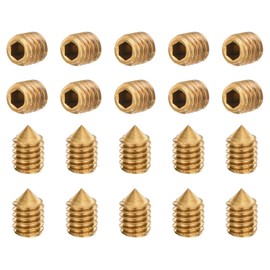 sourcing map 20Pcs Set Screws M4x6mm Brass Cone Point Hex Socket Grub Screws for Machinery, Home Repairs, and Fixtures Gold Tone