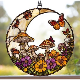 OTAKU KRAFT Mushrooms Acrylic Suncatcher Moon Window Hanging Faux Stained Mushroom Ornament Perfect Fall Home and Garden Decor Gift for Mom Sun Catchers Indoor Windown Suncatchers Windows