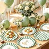 48 Pcs Silly Goose Paper Plates, Sage Green Stripe, 9