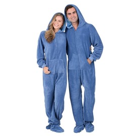 Footed Pajamas - Under The Sea Adult Hoodie Chenille One Piece - Adult - Large Plus/Wide (Fits 5'11-6'4") Blue