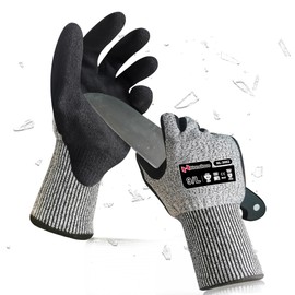 HandLove Cut Resistant Gloves, ANSI A4 Cut Proof Safety Work Gloves, Sandy Nitrile Anti-Slip, Wood Carving, Gardening, Glass Cutting, Car Repair, PFAS Free, Durable, Breathable, Grey, 1Pair, XL