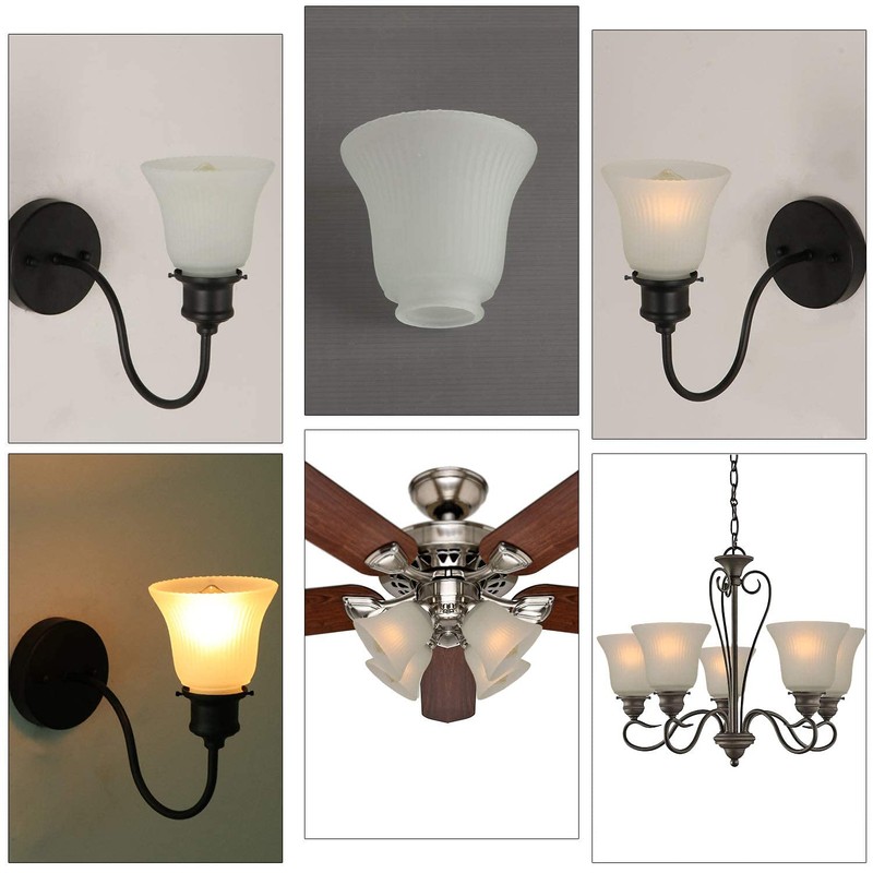 Anmire 2 Pack Frosted Ribbed Glass Shade, Bell Shaped Light