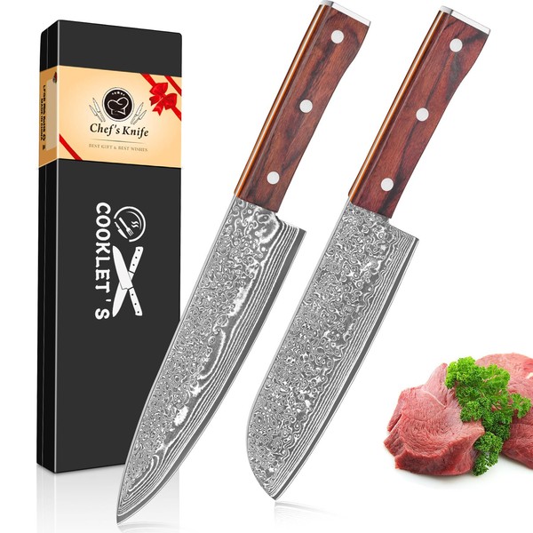 COOKLET'S Chef Knife and Santoku Knife 2PCS Kitchen Knife Set