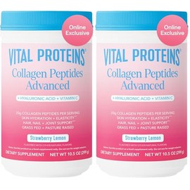 Vital Proteins Collagen Peptides Advanced, Hydrolyzed Peptides with Hyaluronic Acid and Vitamin C - Strawberry Lemon Flavor Powder, 10.5oz (Pack of 2)