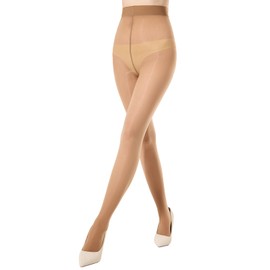 MANZI Women's Tights 10 Denier Ultra Thin Oily Shiny with High Gloss Sexy Silky Smooth Transparent & Tear-Resistant 1 Pair, brown, S-M