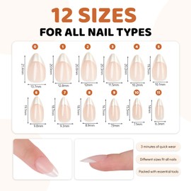 Aokitec French Tip False Nails - Short Almond False Acrylic Nails with Nail File & Nail Sticky Tabs, 24 Pearl Full Cover Stick on Nails in 12 Sizes Easy to Carry & Long-Lasting, Daily Series Nail Set