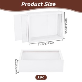 OLYCRAFT White Wooden Rectangle Shadow Box Display Case with Double Sided Clear Acrylic Window - 6.3x2.4x8.3 inches