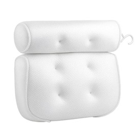 Bath Pillows for Head and Neck, Waterproof Bath Cushion with 6 Suction Cups, Soft Bathtub Pillow for Relaxing Bath, Fits Most Bathtubs (White, 35x33x5cm)