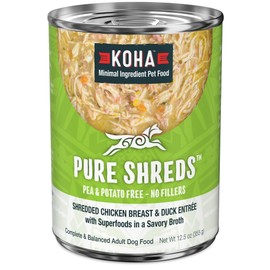 KOHA Pure Shreds Chicken and Duck Entrée for Dogs, 12.5oz Cans (Pack of 12)