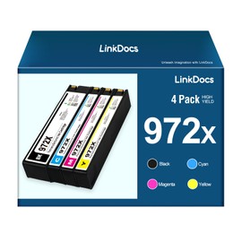 LinkDocs Remanufactured HP 972X Ink Cartridges (4 Pack Combo) to Used with HP PageWide Pro 400, 452dn,MFP 477dn, MFP 477dw, PageWide Pro 500,MFP 577dw, MFP 577z Printers (Black & Cyan Magenta Yellow)