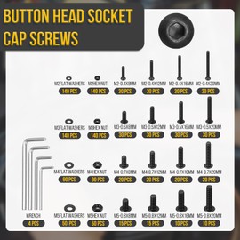 DTGN 1210Pcs M2 M3 M4 M5 Button Head Socket Cap Screws - Carbon Steel Bolts Nut Set Washer Assortment Kit & Wrench - Good for Road Bicycle, Mountain Bike, Auto