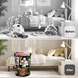 HUUMONSS Comic Balls Baby Laundry Hamper Collapsible Clothes Kids Storage Basket Large Boys Gift Toy Box Bin for Nursery Room, Rugby, 63L