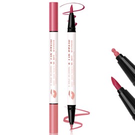 Noerrors Dual End 2 Colors Lip Marker Stain Pen, 2 in 1 Matte Liquid Lip Liner Waterproof Longwear High Pigmented Nude Pink Liquid Lip Tint Quick Dry Liner Pencil for Women and Girls Lip Makeup#Pink