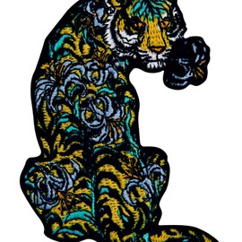Flower Tiger Embroidered Badge Iron-on or Sew on Patch