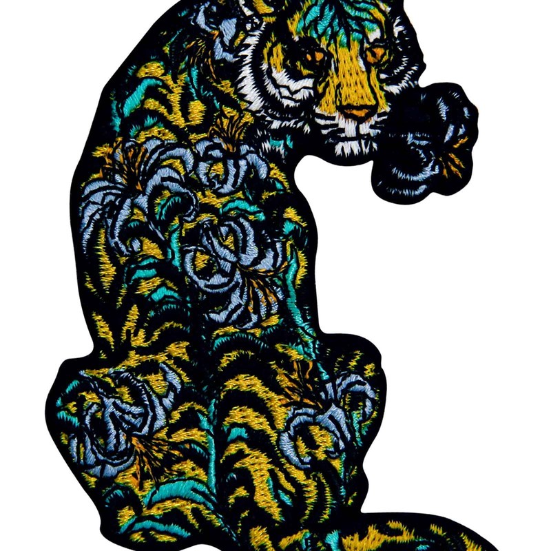 Flower Tiger Embroidered Badge Iron-on or Sew on Patch