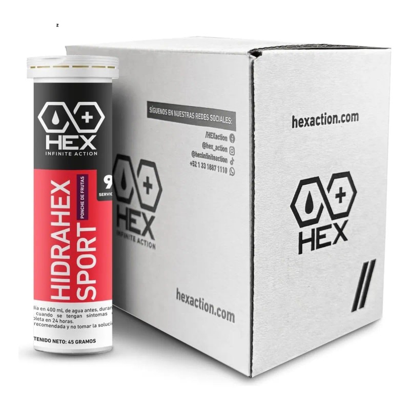 Tabletas Efervescentes Hex, Ponche De Frutas, 4 Tubos