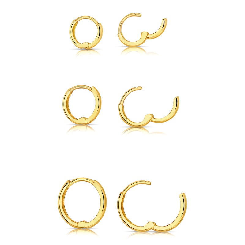 Solid Gold 14K Endless Tiny Hoop Polished Huggie Earrings (8.5mm)