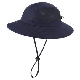LLmoway UPF 50+ Sun Hat for Men Women Wide Brim Breathable Adjustable Windproof Outdoor Fishing Hiking Hat Foldable Packable, Navy Blue, One Size