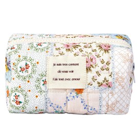 AIXXCUVQ Checkered Floral Makeup Bag Soft and Comfortable Cotton Cosmetic Pouch Soft and Comfortable Touch Aesthetic Makeup Bag, A