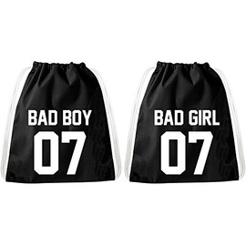 Gym Bag Set for Couples & Friends / 20 Designs/TeeKiki Gym Bag with Saying/Bag: Black/Backpack/Jute Bag/Sports Bag/Hipster/College Bag/Sports Bag, Bad Boy Bad Girl, Rucksack