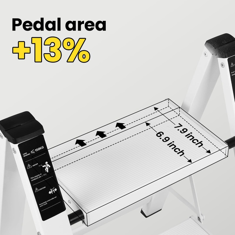 FAHKNS White 4 Step Ladder, Aluminum Light Folding 4 Step