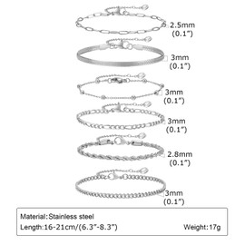 LDUDU 6pcs Bracelets Charm Bracelet Set Jewellery Women's Stainless Steel Bracelet Women's Bracelet Silver, Stainless Steel, Zirconium oxide