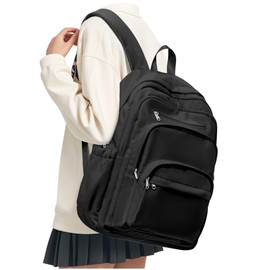 VECAVE Lightweight School Travel Water Resistant Rucksack Backpack Black, Laptop Casual Daypack College Secondary School Bags BookBag for Teenage Girls Boys Women Men.