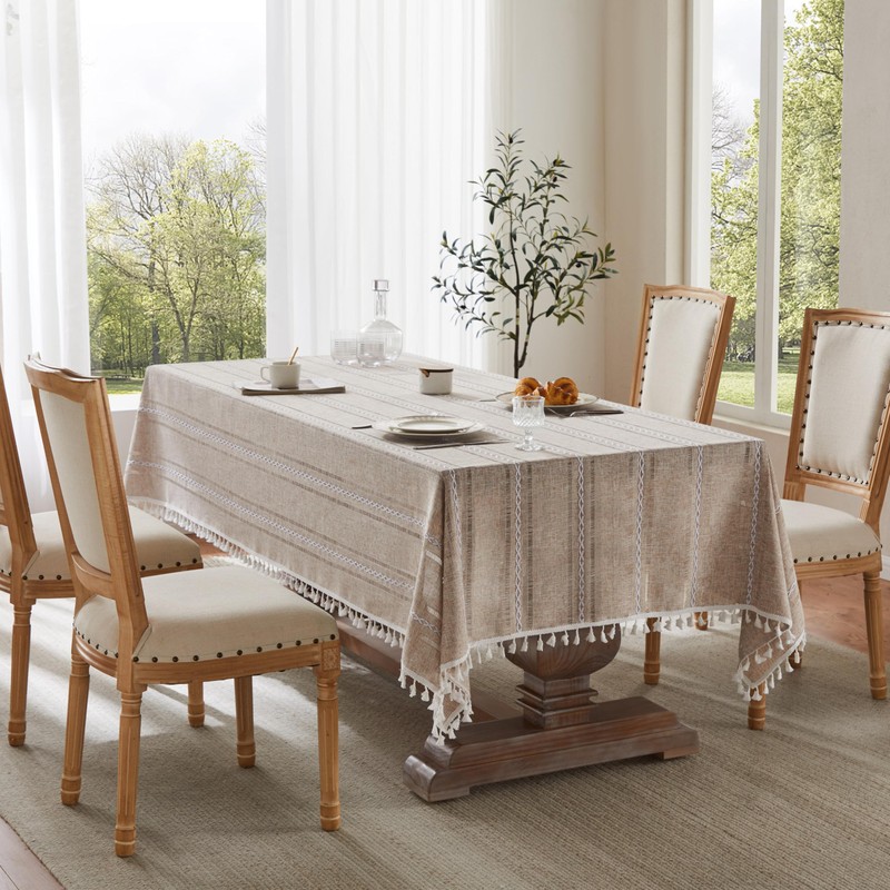 ZeeMart Hemstitched Striped Boho Tablecloth 54x70 Inch (Fit 3ft-4ft, Narrow