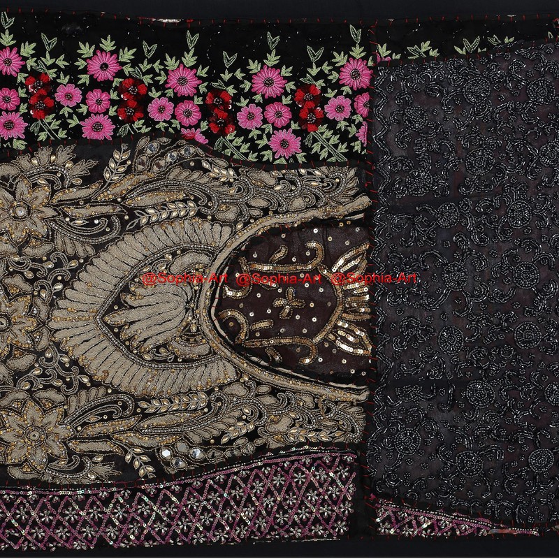 Ethnic Cotton Decorative Indian Dinning Art Table Patchwork Beads Embroidered