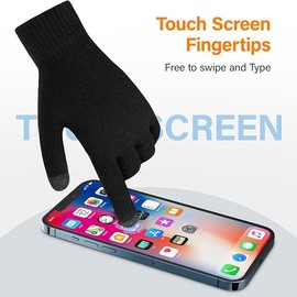 BSLVWG Winter Warm Gloves,Winter Touchscreen Knitted Gloves, Unisex Anti Slip Thermal Wool Lined Windproof Driving Running Cycling Gloves for Men Women (Black, Women)