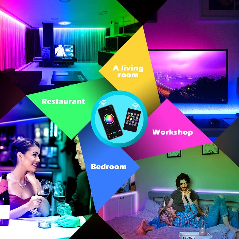 AILBTON Led Strip Lights,60ft Music Sync Color Changing, Built-in Mic,Bluetooth