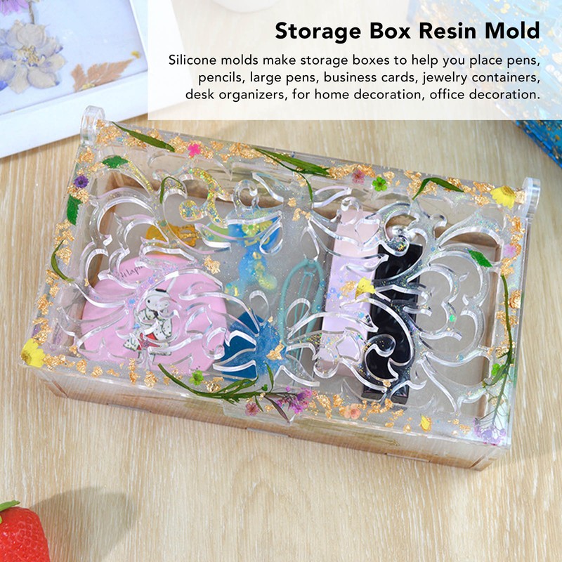 4pcs Storage Box Resin Mold DIY Production Patterned Hollow Flip