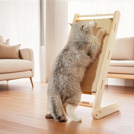 Zetpxjy Cat Scratching Pad with Toy – Adjustable Wooden Cat Scratch Pad & Scratching Pad for Indoor Cats – Natural Sisal Ramp, Solid Wood Frame, Cat Toys for Indoor Cats