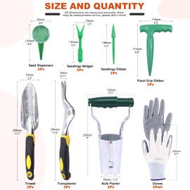 Tanstic 9Pcs Bulb Planter Set Includes Bulb Planter, Depth Markers, Garden Transplant Trowel, Hand Weedr Tool and a Pair Gardening Gloves for Tulips, Daffodils, Dahlias
