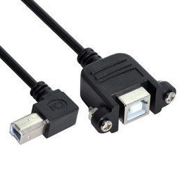 chenyang USB 2.0 Type B Male to Type B Female Extension Cable with Screws for Panel Mount 50cm 90 Degree Left Angled