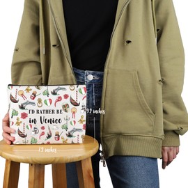 VAMSII Venice Lover Gift I’d Rather Be in Venice Makeup Bag Welcome to Italy Cosmetic Bag Venice Merch (Rather Be in Venice M)